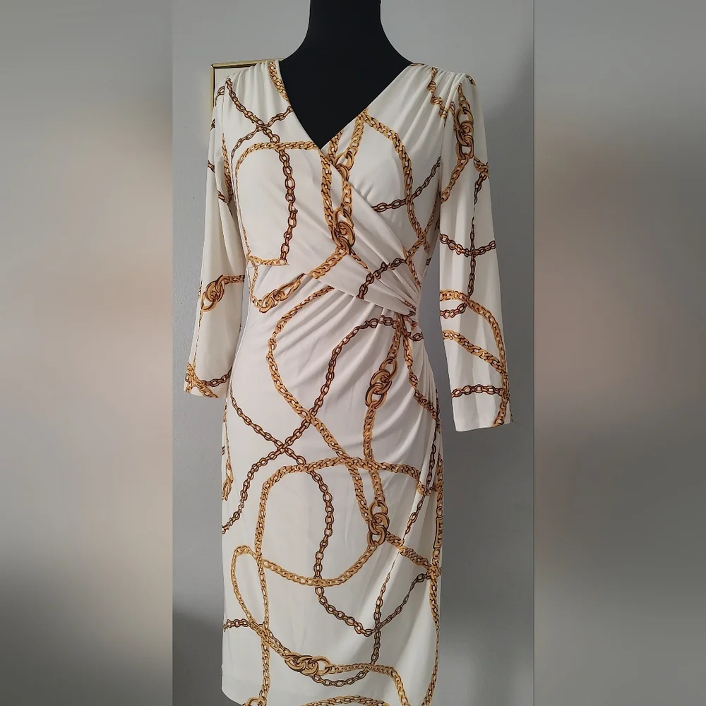 Ralph Lauren dress  Gold Chain  Size 6 Midi Cocktail Read Full Drescription - Picture 2 of 14